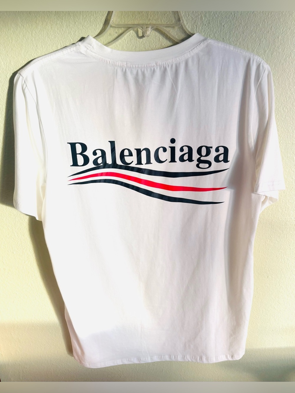 BALENCIAGA Political Stencil Logo White T Shirt Size: Large